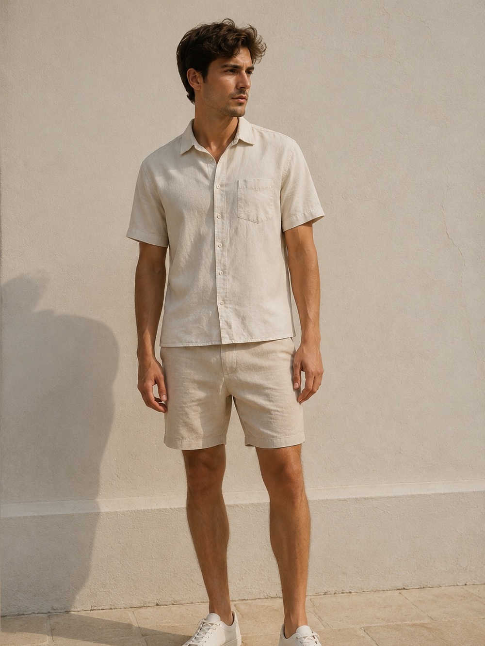 River Island Linen Cotton Cream Short Sleeve Shirt Resort Minimalist Summer M